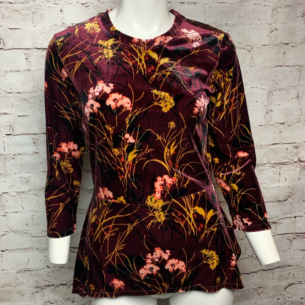 Ivanka Trump Velvet Burgundy Peplum Top Small #495